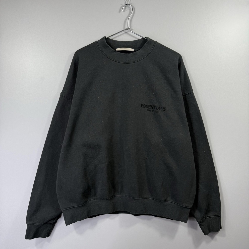 Fear Of God Essentials Sweatshirt Mens Large Black Fleece Crewneck Pullover Logo